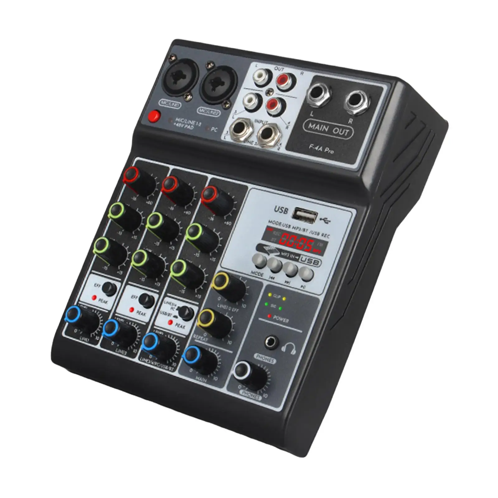 4 Channel Audio Mixer Support Bluetooth 5.0 USB DJ Mixer Sound Board Mixing Console for Stage Studio Phone Performance Recording