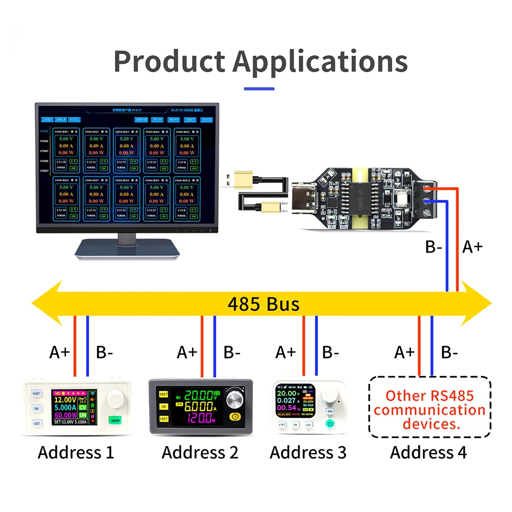USB-to-RS485 Isolated Converter CH343P High-Speed ​​6 Mbps Communication 3.3V/5V Type-C Anti-interference Serial Port Module