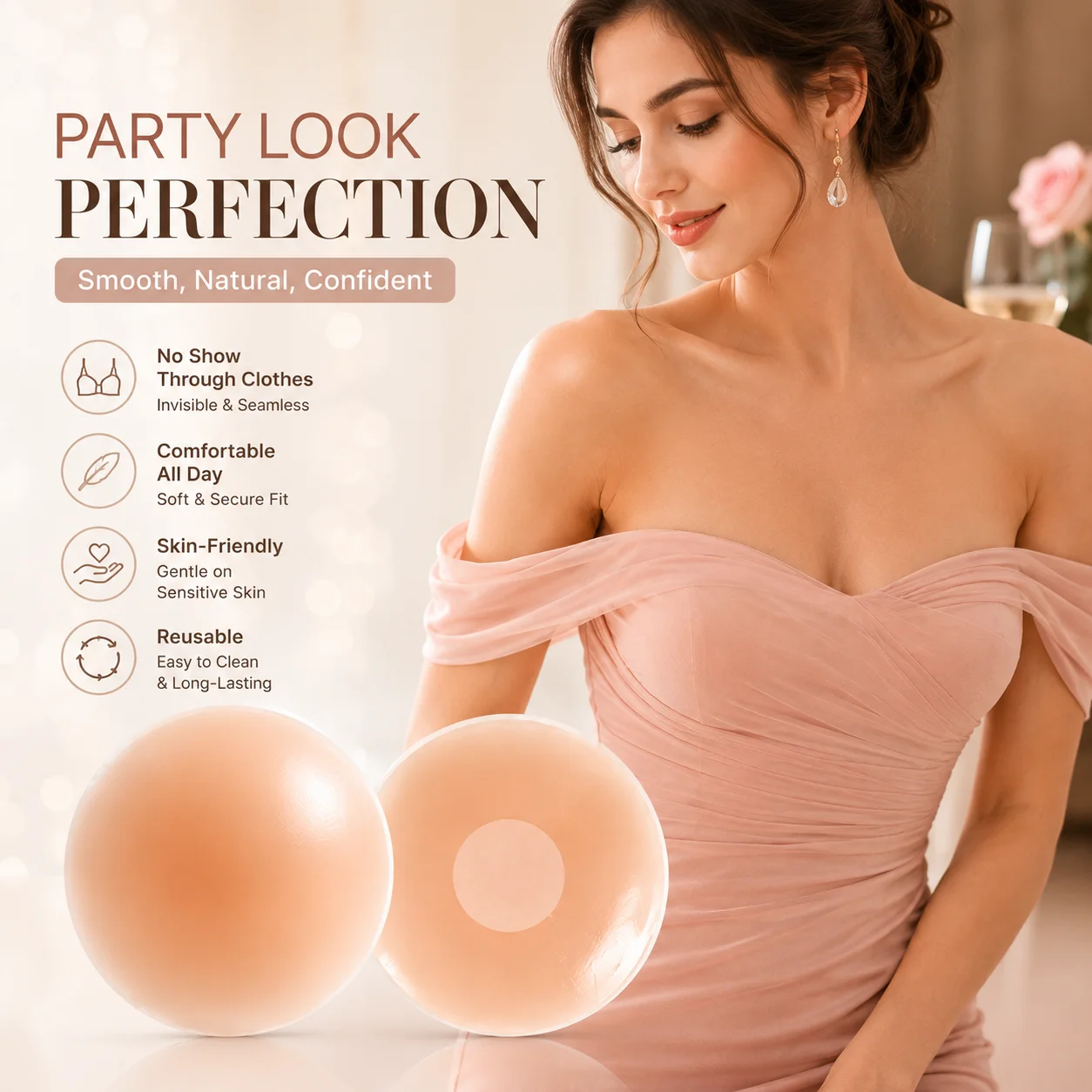 Reusable Silicone Nipple Covers Women Invisible Adhesive Breast Petals Strapless Bra Pads Lift Up Pasties for Backless Dress