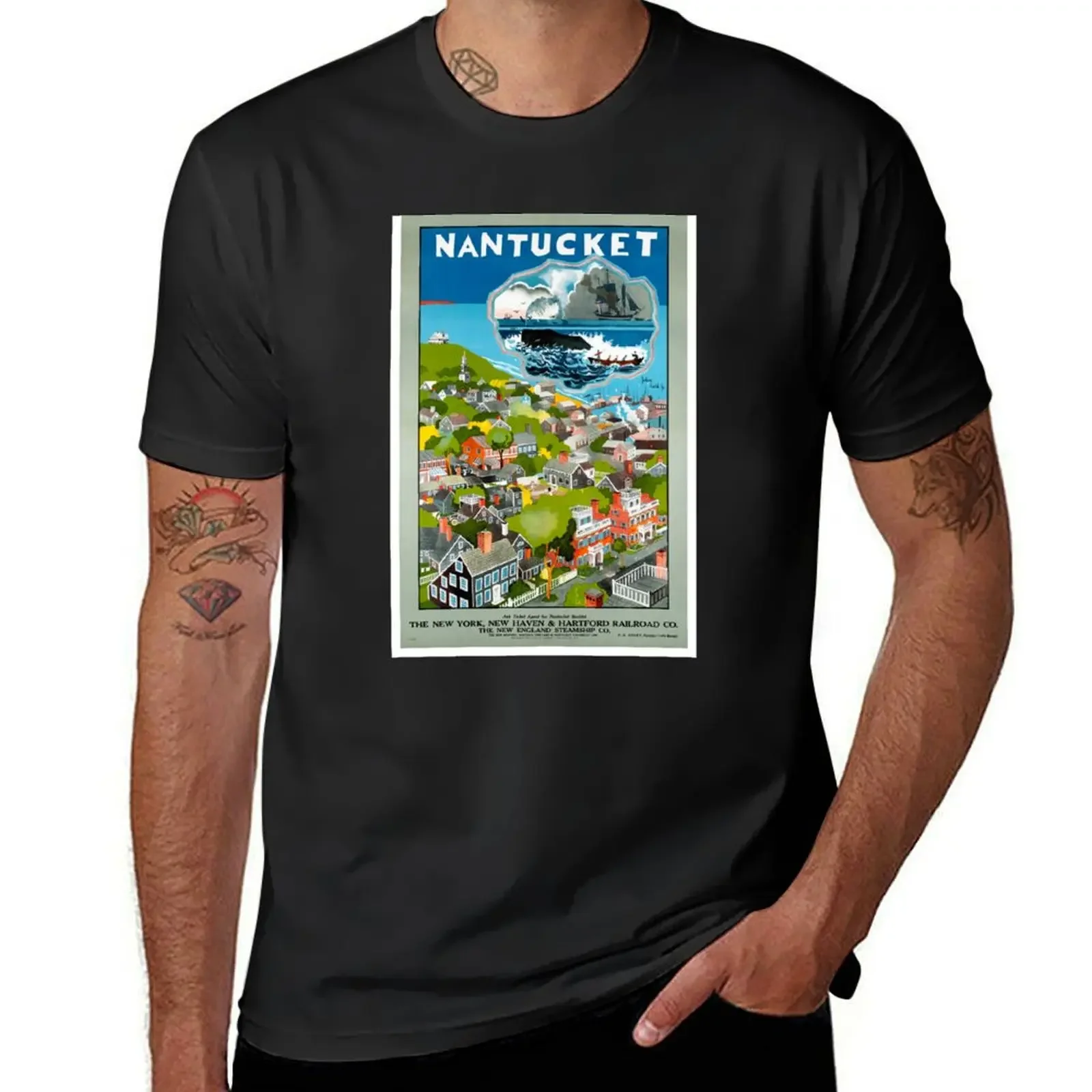 Nantucket USA Vintage Travel Poster Restored T-Shirt animal prinfor boys aesthetic clothes workout shirts for men