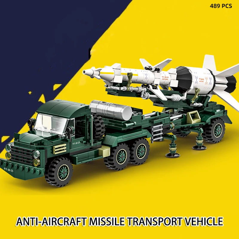 Boys assemble anti-aircraft missile building blocks toys Dongfeng transport vehicles armored vehicles children's puzzle assembly