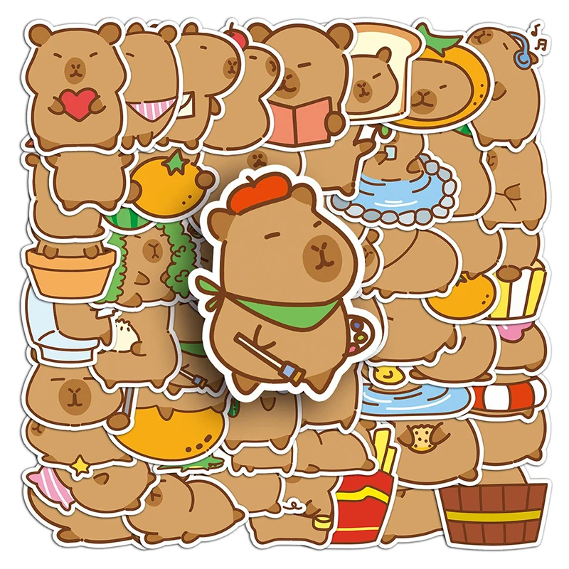สติกเกอร์การ์ตูน Kawaii capybara 51แผ่นน่ารักสติกเกอร์สัตว์กระเป๋าแล็ปท็อปรถสเก็ตบอร์ด DIY กราฟฟิตีสติ๊กเกอร์ของเล่น
