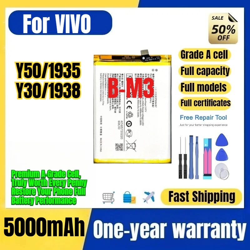 B-M3 for VIVO Y50/1935/Y30/1938 Phone Battery 0 Cycle High Quality Capacity Battery Replacement Bateria Grade A Cell with Tools