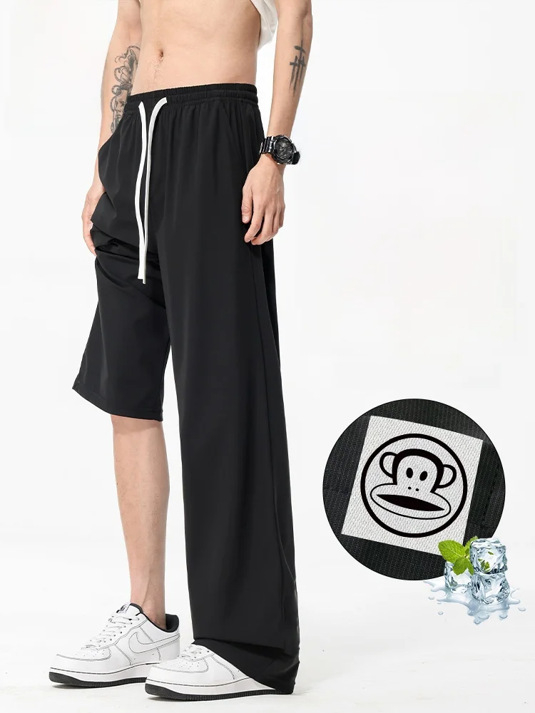 

Мужские повседневные брюки PaulFrank Ice Silk Qui Dry, летние тонкие дышащие свободные брюки с прямыми штанинами, эластичные модные брюки