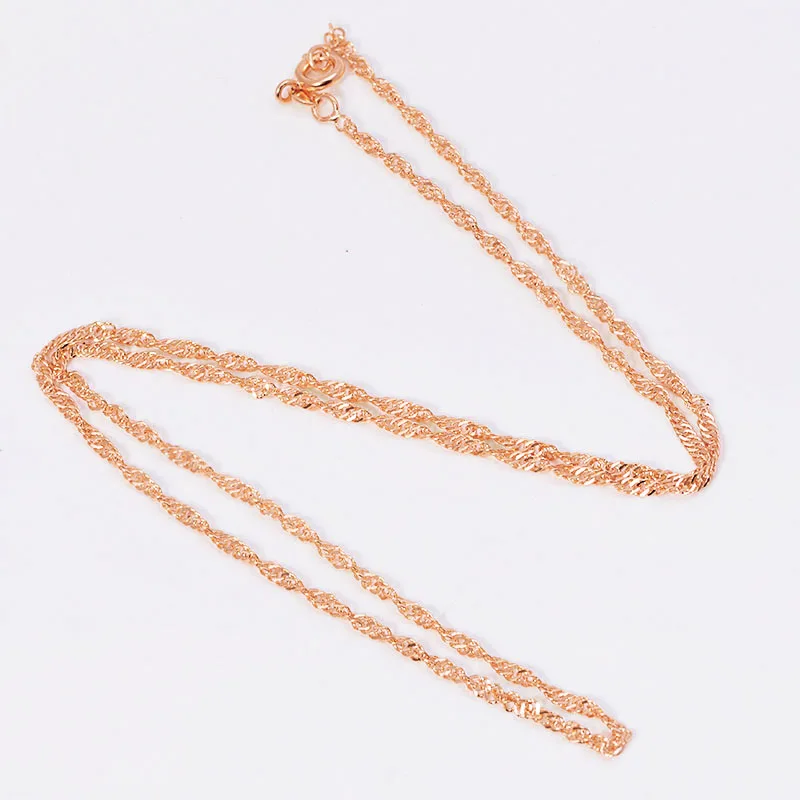 XP Jewelry -- 45 cm x 2 mm Rose Gold Color 14 k Light Tiny Water Wave Chains Necklaces for Women Matching Pendants