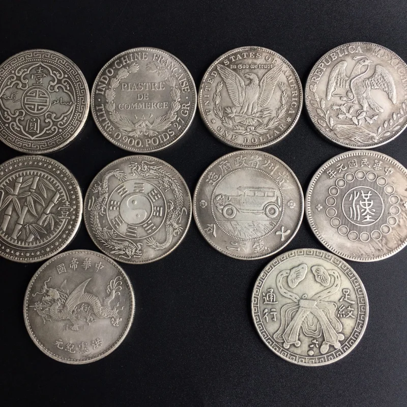 Boneka Perak Naga Terbang Topi Tinggi Kepala Besar Yuan Dolar Perak Laut Tiongkok dan Asing Berlapis Perak Tembaga Murni Gaya Antik