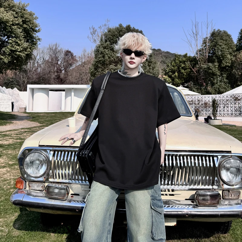 

Летняя мужская футболка свободного кроя с коротким рукавом, с круглым вырезом, из плотного полиэстера, повседневная, высокого качества