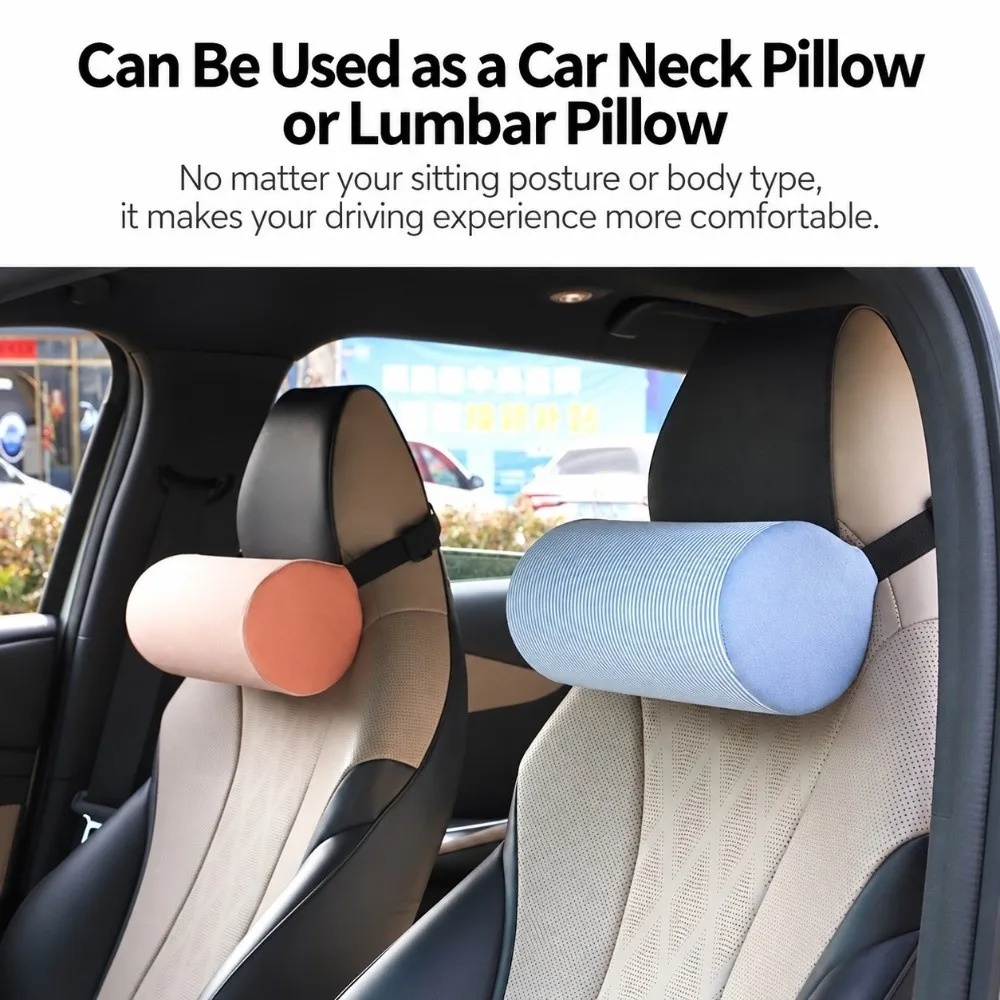 Memory Foam Lumbar Roll Pillow Stripe Cover Cylinder Shape Memory Foam Pillow Portable Design Fabric Cover Office Chair Pillow