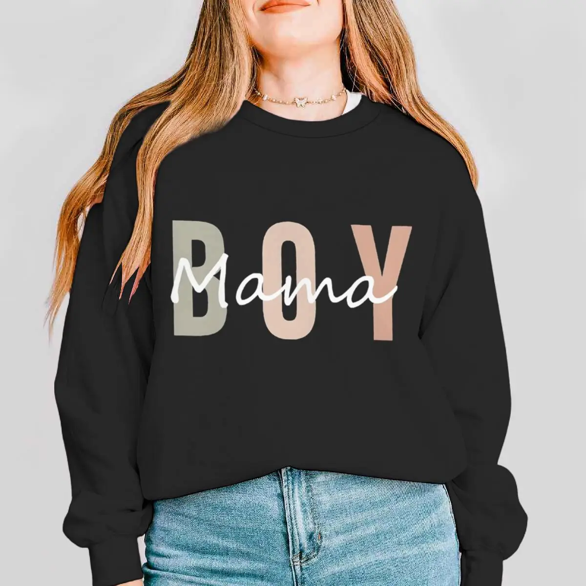 

Классический свитшот BOY MAMA для мамы, с круглым вырезом, с длинными рукавами, повседневная одежда для мам, подарок для мамы, женская одежда