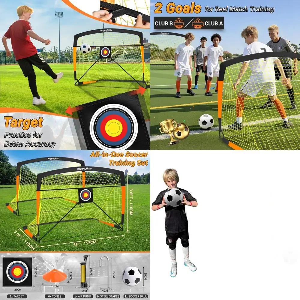 

Youth Soccer Goals: 7ft x 5ft, 6.6ft x 3.3ft, 5ft x 3.6ft, 4ft x 3ft, 3ft x 2.2ft - Suitable for Backyard Play