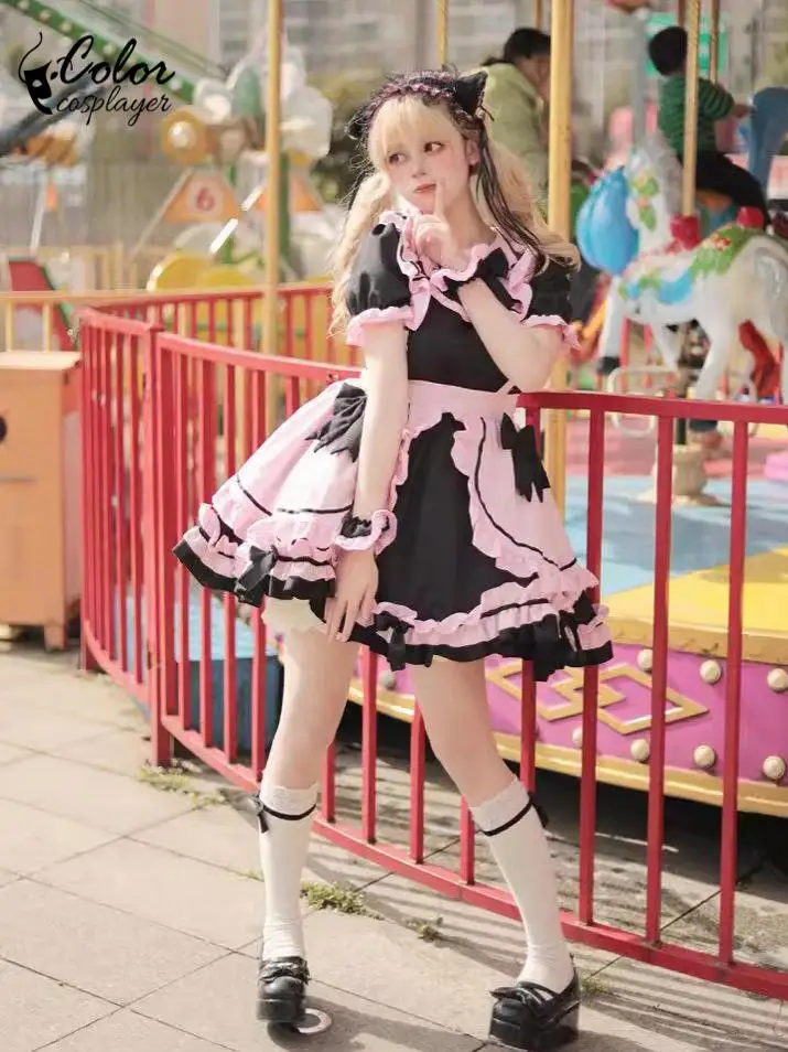 لوليتا كوسبلاير القوس فستان خادمة للنساء ، أنيمي اللباس ، زي الهالوين ، ملابس حفلة الكبار ، الهوى ، زي كرنفال ، اللون