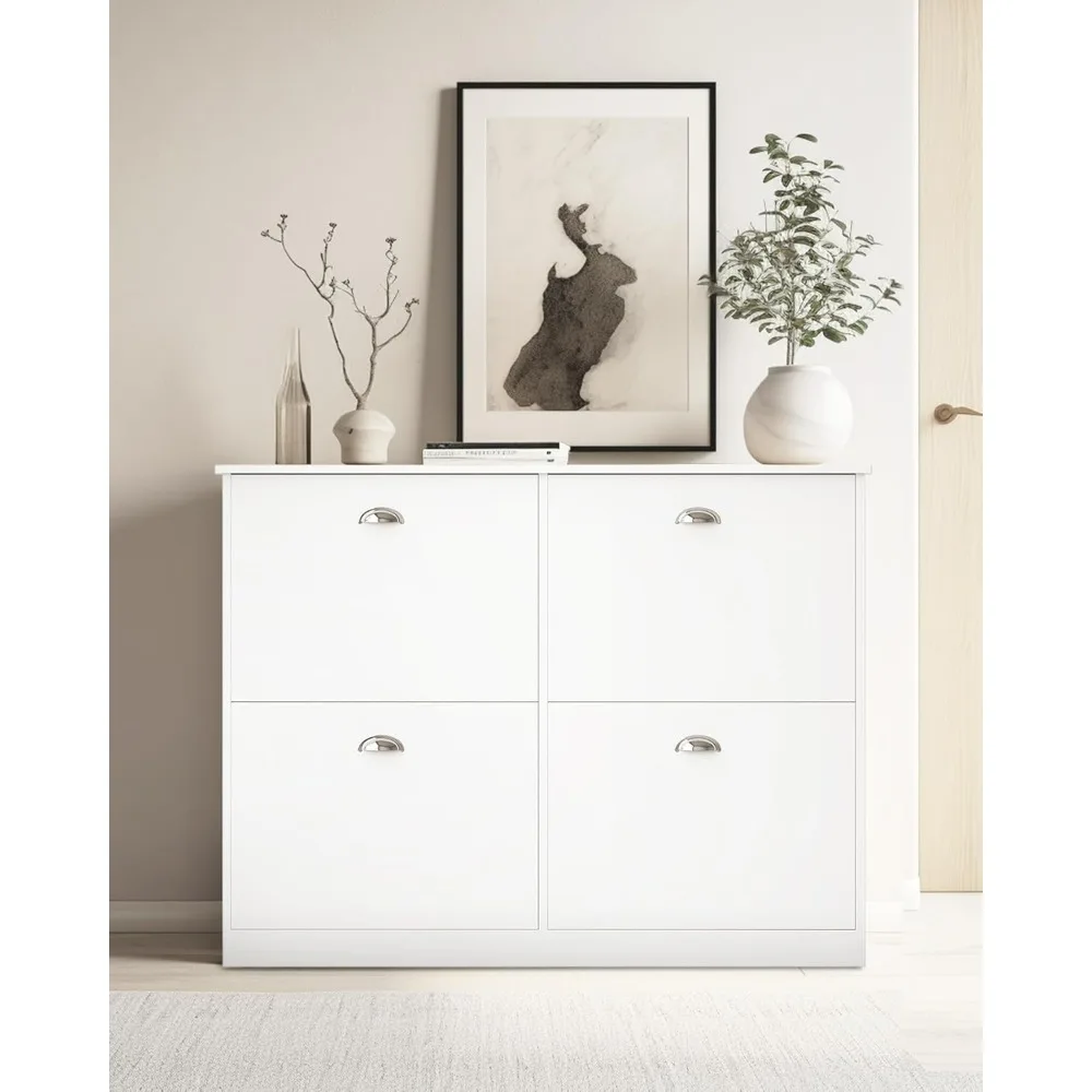 

Shoe cabinet, concealed ultra-thin narrow shoe rack cabinet with 4 drawers, used for entrance, hallway, bedroom, white