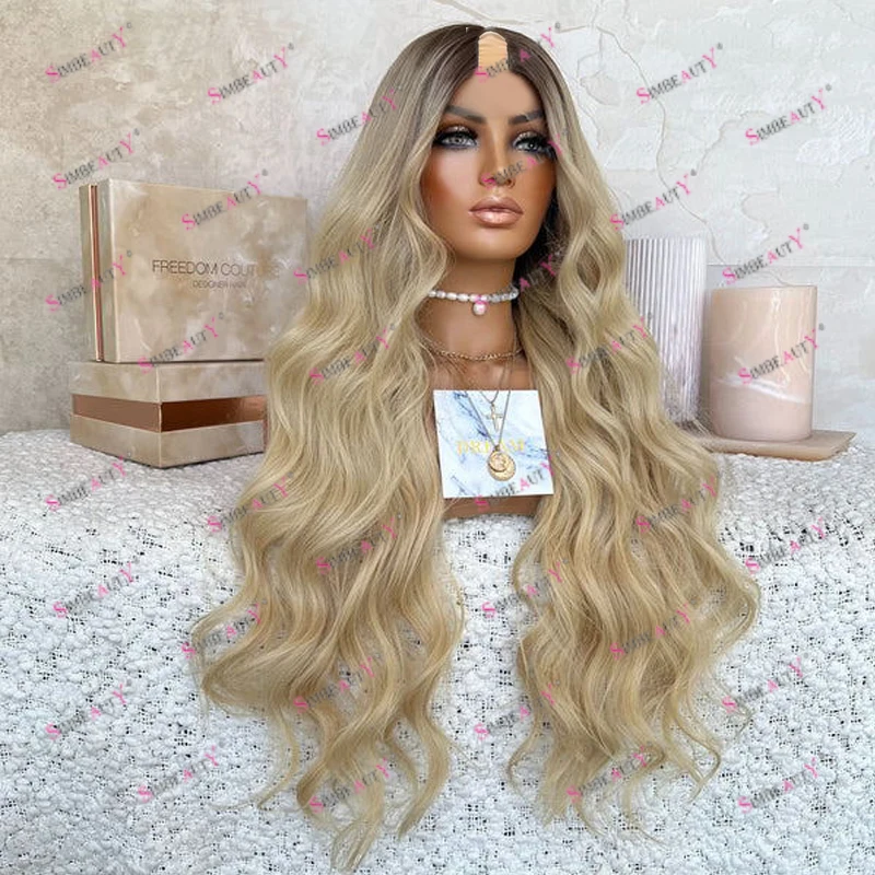 Ombre Vanilla Blonde 100% Virgin Human Hair Full Machine Made U Part Wigs for Black Women Natural Daily Wear 1x4 Size U Part Wig