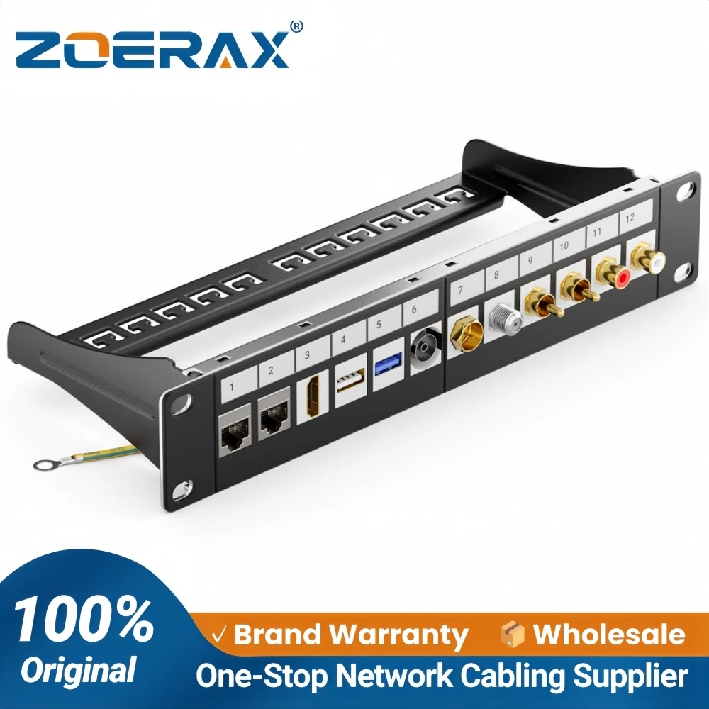 ZoeRax Network 10" 12-Port 1U leeres leeres Patchpanel für Standard-Keystone-Buchsen-Rackmontage