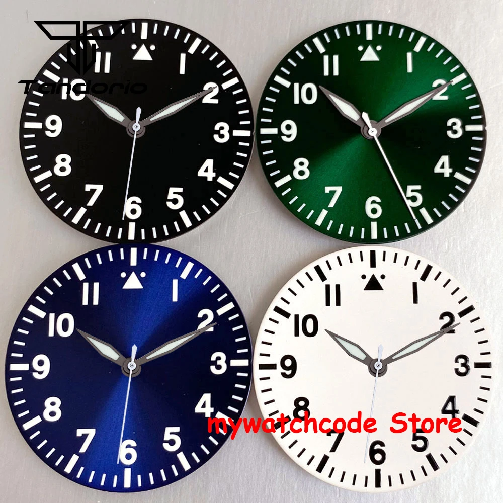33.5mm Nologo Pilot Watch Dial Face No Date for NH35 NH36 ETA2824 PT5000 Miyota 8215 821a Green Luminous Diver Field Watch Parts