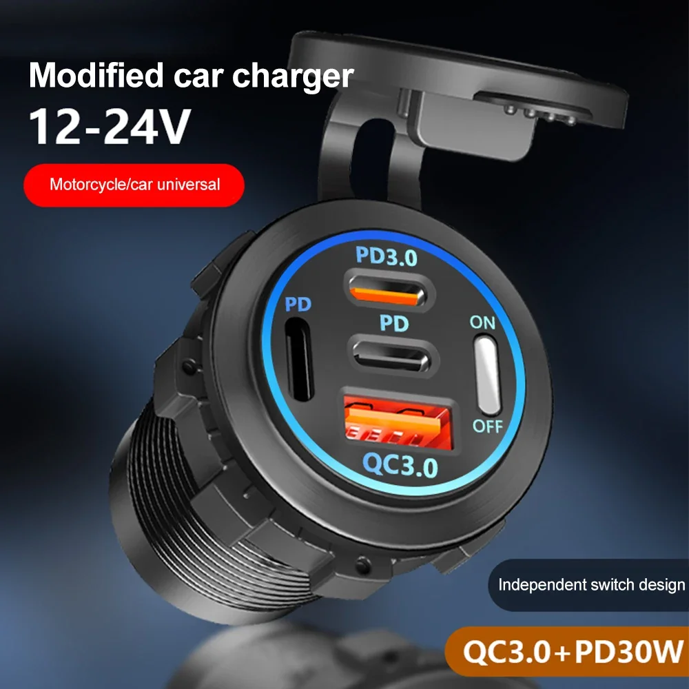 ZHIYU PD 3.0 QC 3.0 Car Charger Cigarette Lighter Socket Waterproof USB Fast Charge With Voltmeter Switch 12/24V Charger Adapter