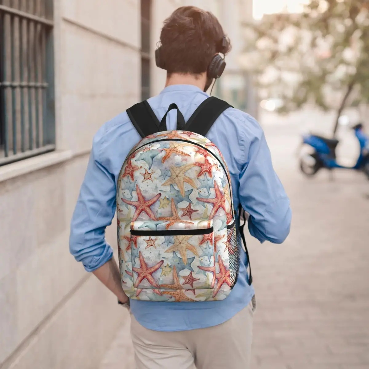

Beachthemed Starfish Shell Pattern Backpack Boys Girls BookBag Children School Bag Computer Shoulder Bags for Men Women
