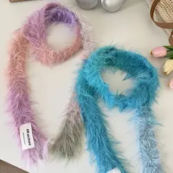 Sweet Korean Style Y2K Thin Scarf Rainbow Color Soft Long Narrow Scarves Faux Fur Neck Warmer Harajuku Plush Scarf Female