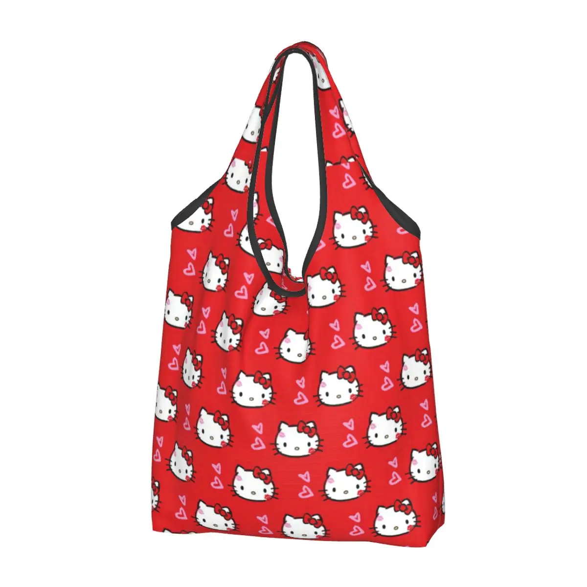 

Kawaii Hello Kitty Shopping Bags Reusable Grocery Tote Bags Large Capacity Pink Cute Cartoon Recycling Bags Washable Handbag