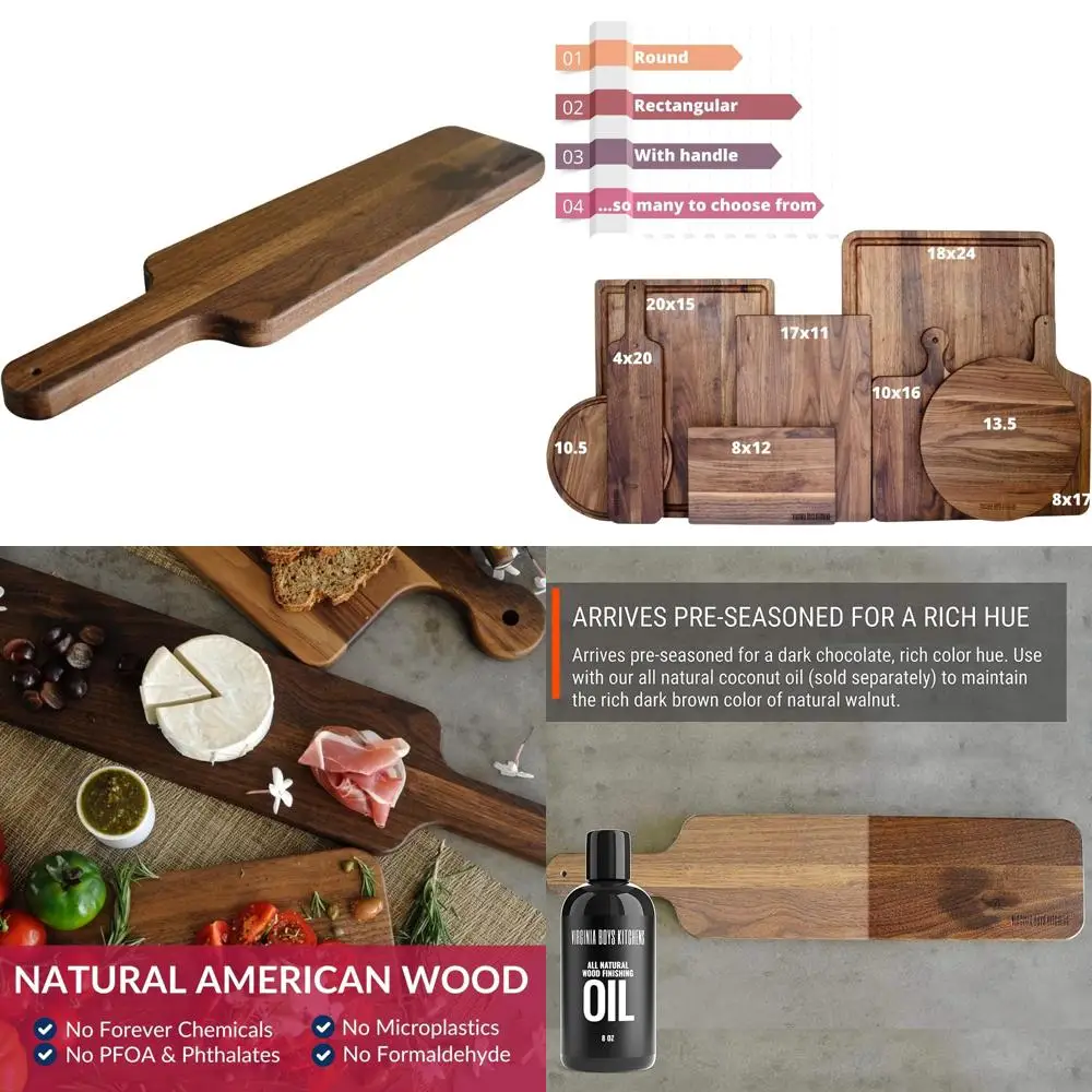 

Устойчивая разделочная доска из твердой древесины ореха с ручкой, 4x20 дюймов, сделано в США, кухонный инструмент для мясных блоков