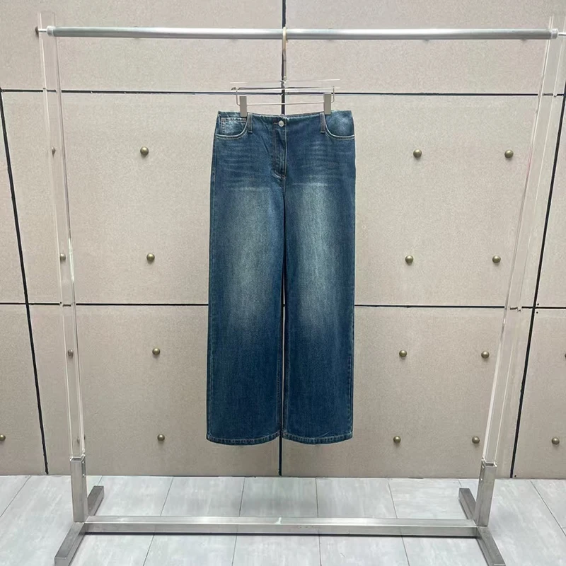 

Женские джинсы с эффектом потертости, широкие брюки с низкой посадкой, высококачественные универсальные брюки из чистого хлопка, осень, новинка, 2025