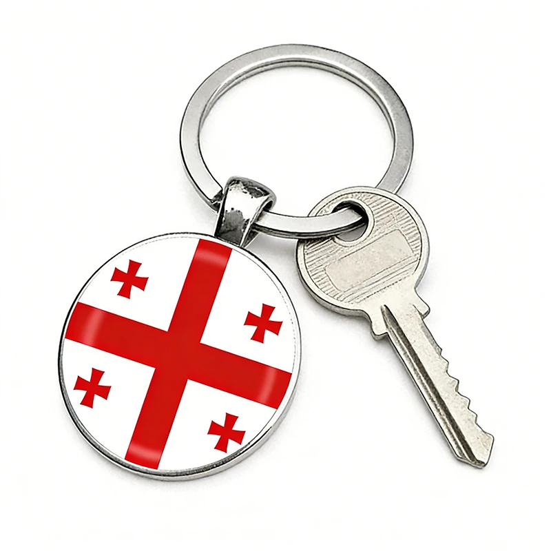 Fashion Romania Georgia Serbia Switzerland Scotland Flag Key Chain Round Glass Metal Keychains