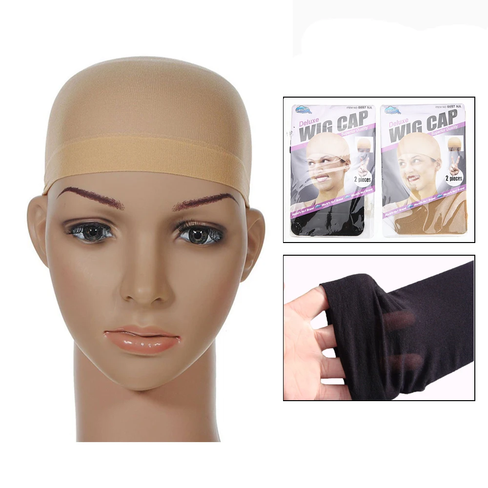 2Pcs Unisex Stretch Nylon Wig Cap Neutral Nude Beige Mesh Hairnet Glueless Dome Liner for Wig Making Full Coverage Snood