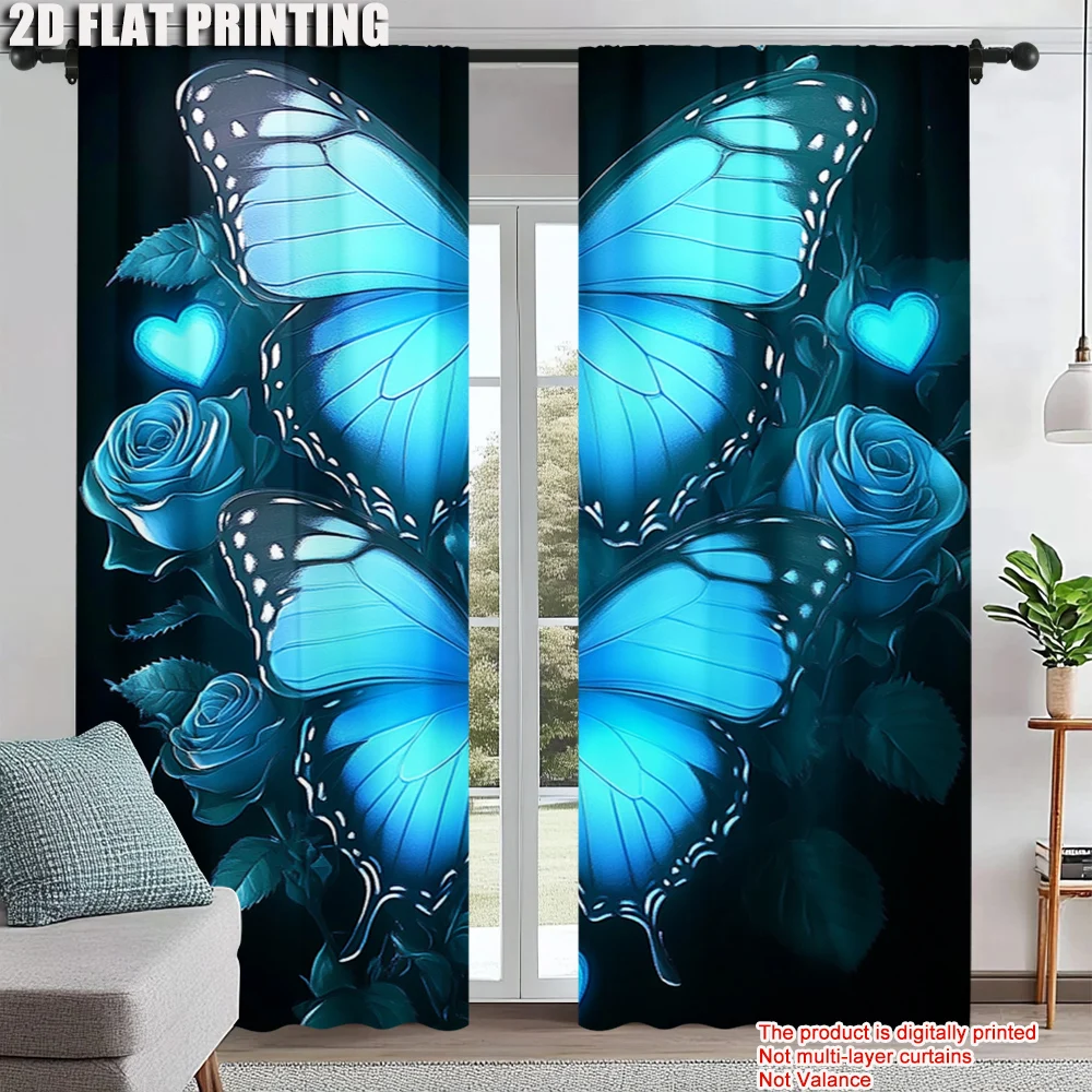 

2Pcs Butterfly Printed Curtains Decorative Window Drapes Window Treatments For Bedroom Living Room Home Decoration Room