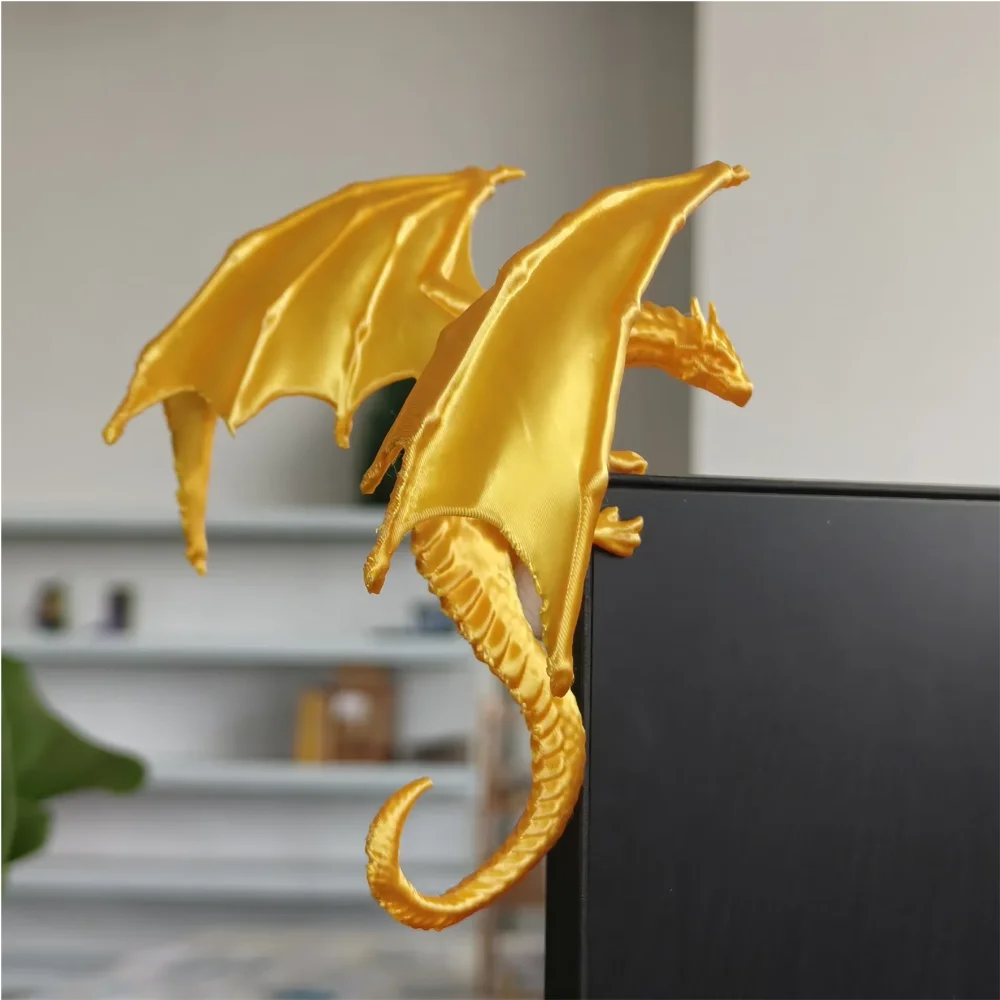 3D Printed Fantasy Climbing Dragon Figurine Dragon Monitor Desk Edge Ornaments Computer Screen Decor Sculpture Decorations Gifts
