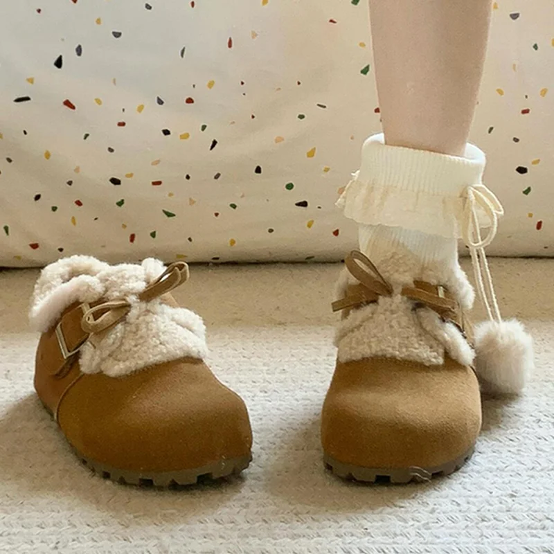 

Furry Snow Ankle Boots Women's Flats Suede Fashion Shoes 2025 Winter Short Plush Warm Cotton Shoes New Brand Cozy Mujer Botas