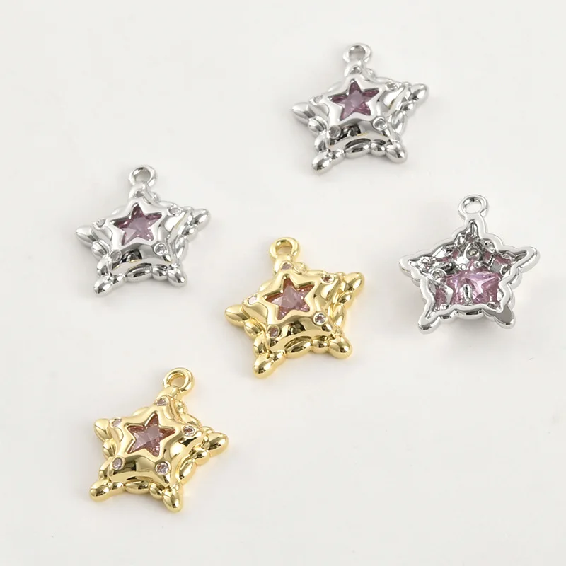 14k Gold Color Retention Fresh Powder Zirconium Star Pendant DIY Handmade Beaded Bracelet Necklace Earrings Accessories