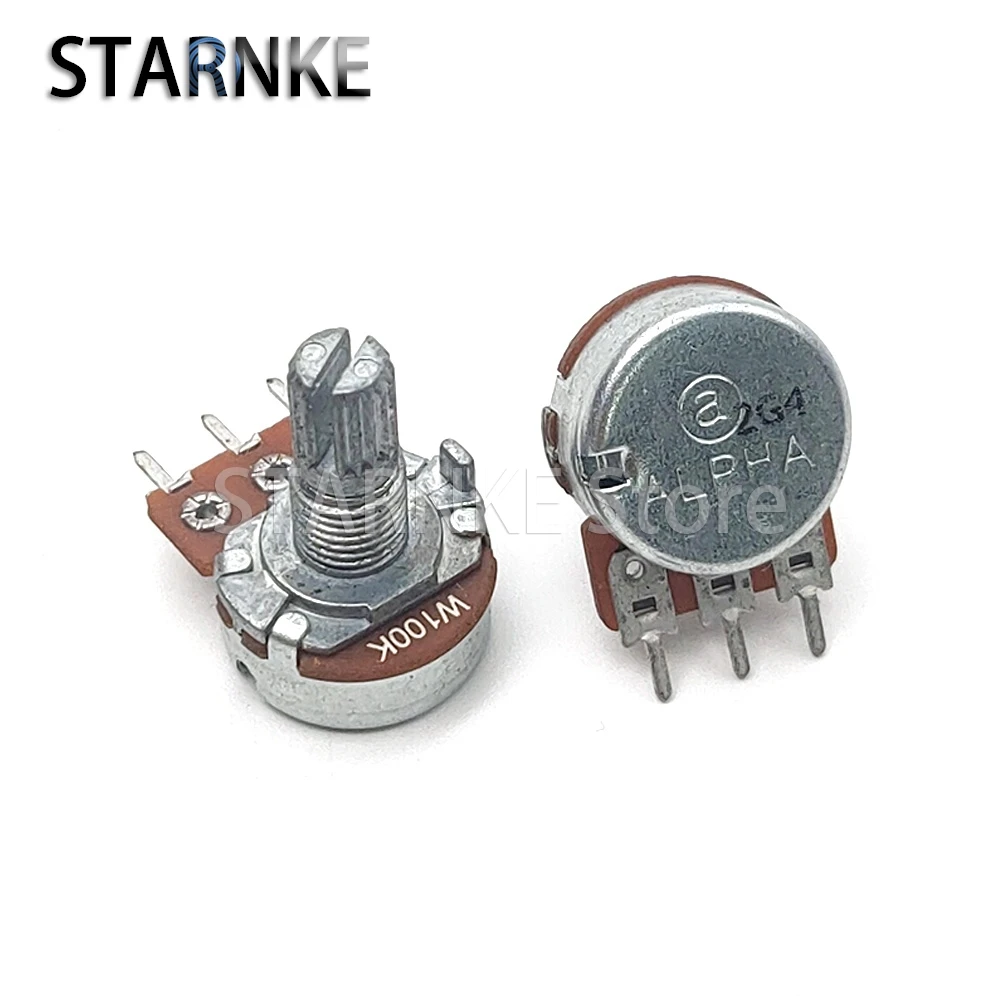 2PCS 16 Type W100K 3-Pin Single Adjustable Resistor Power Amplifier Audio Channel Balance Potentiometer Flower Shaft 15mm