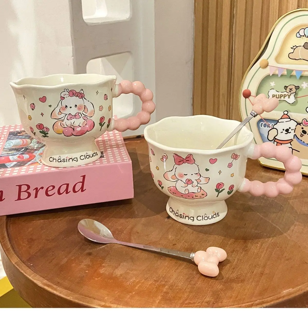 

Керамические кружки Sanrio с милыми кроликами, мультяшные чашки для чая или кофе, кружки Starbucks, каменные кружки, насадки для трубочек для стаканов.