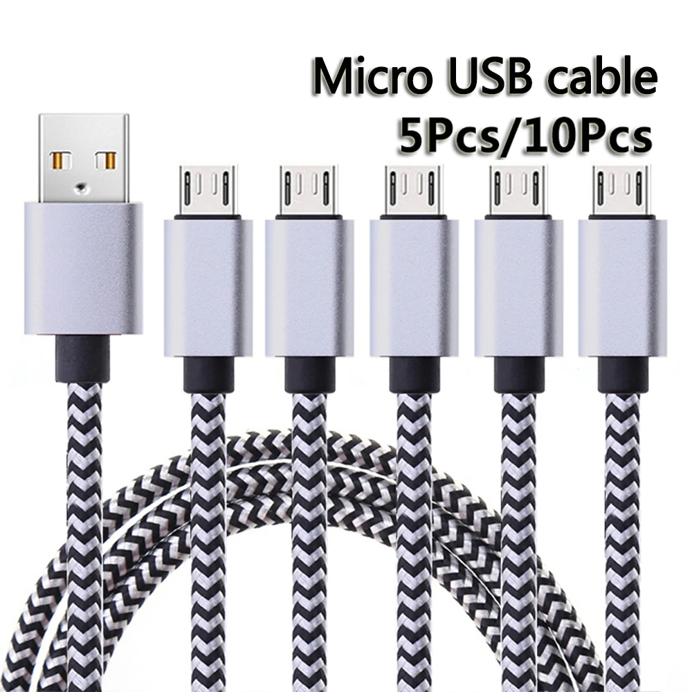 5pcs 10pcs Nylon Braided USB Micro Cable 2.4A Fast Charging Sync Charger for Samsung Android Mobile Phone