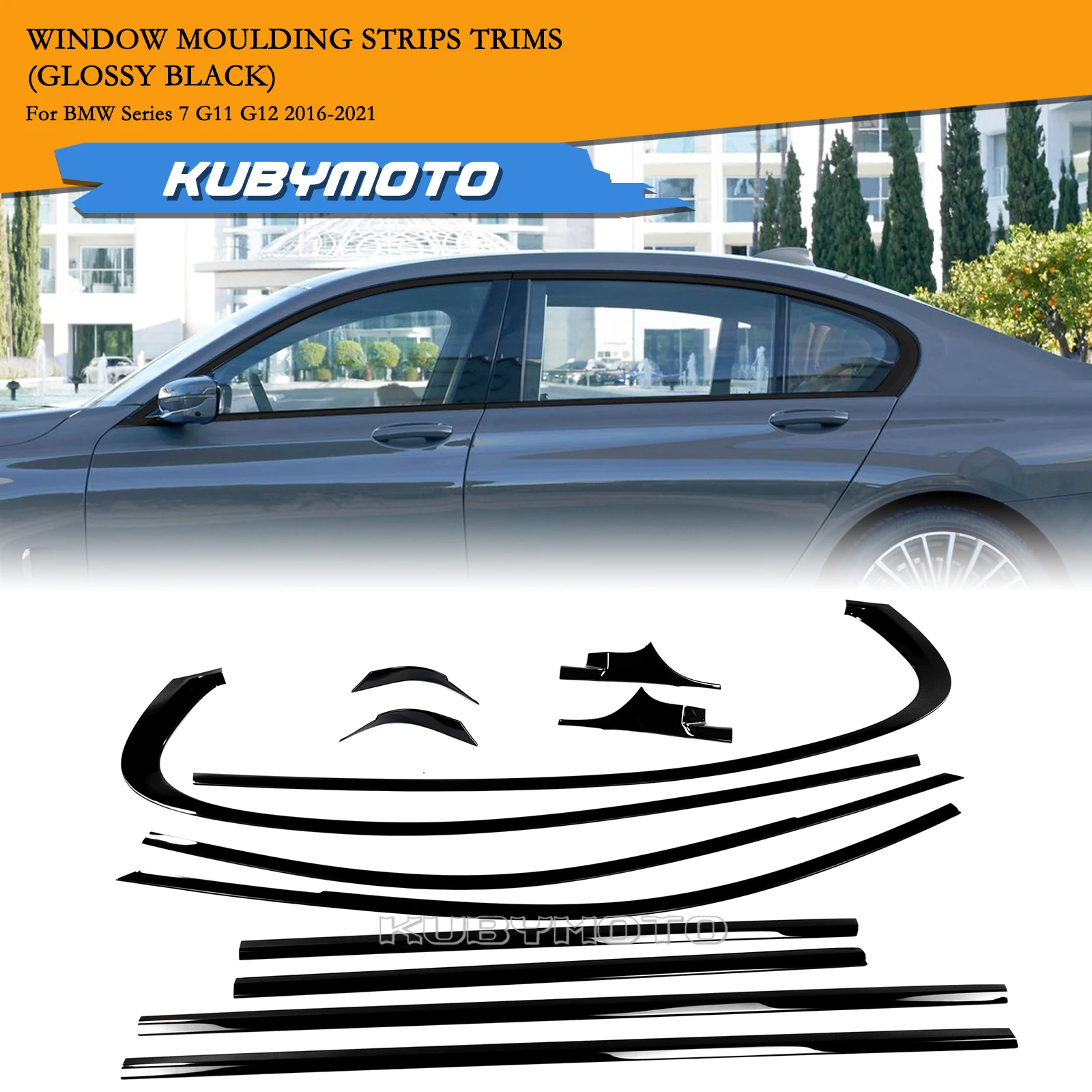Gloss Black Exterior Window Molding Trim Cover Strip Weatherstrip For BMW 7 Series G11 G12 740i 750Li Sedan Long Axis 2016-2021