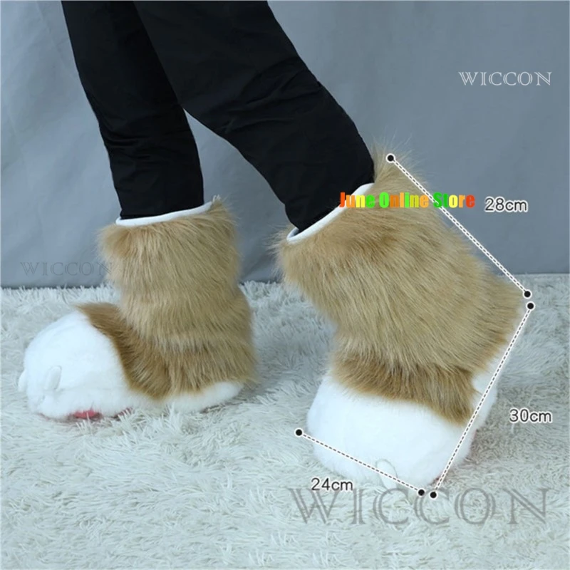 Śliczne pluszowe skarpetki Fursuit Animal Foot 8-kolorowe pluszowe kostiumy Cosplay Furry Animal Paw Shoes Cat Girl Shoes Cat Paw Christmas Gift