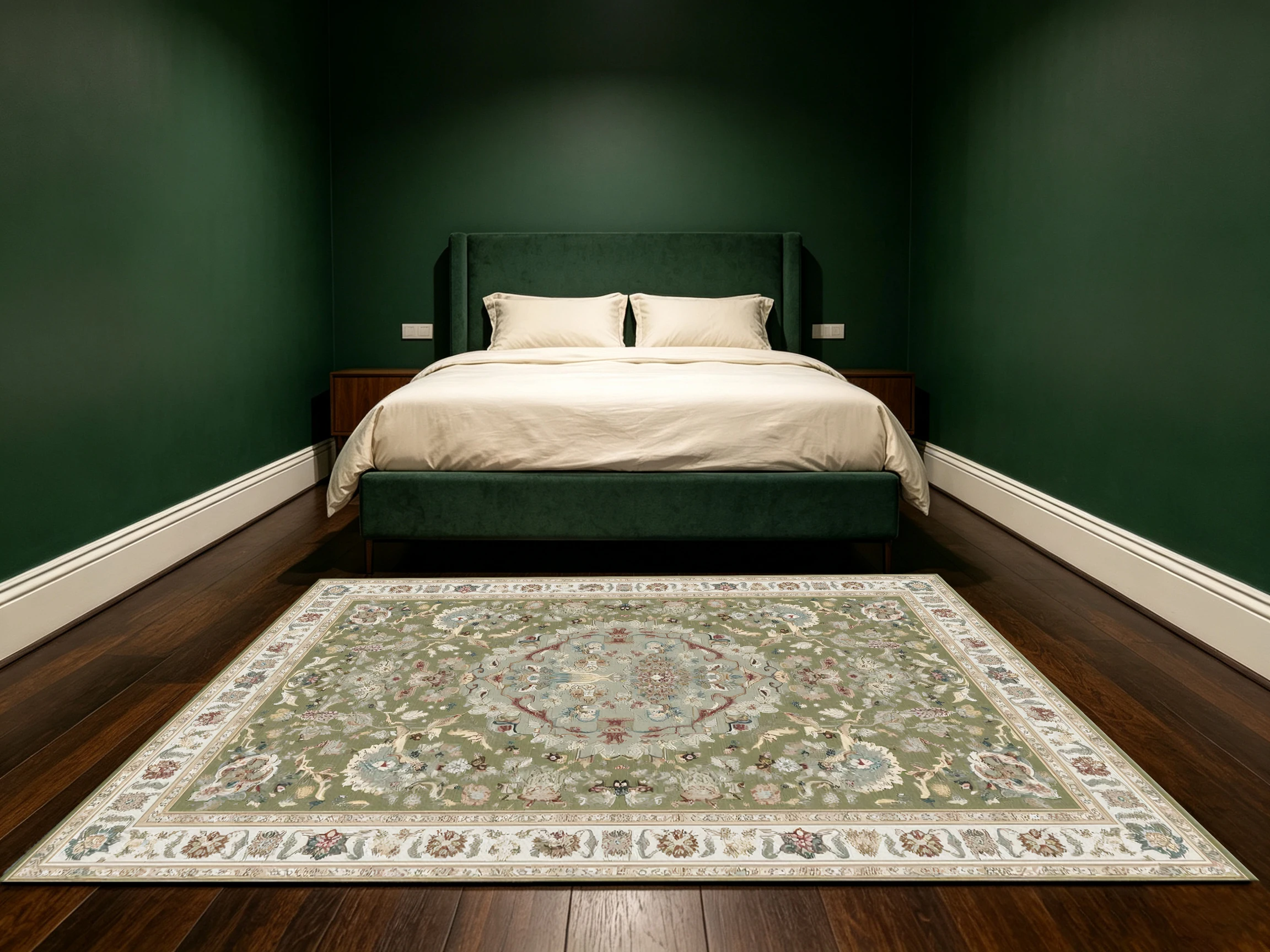 2D Velvet Carpet, Gray-Green European Classic Pattern 2D Velvet Carpet, Vintage Luxury, Soft to the Touch, Suitable For..