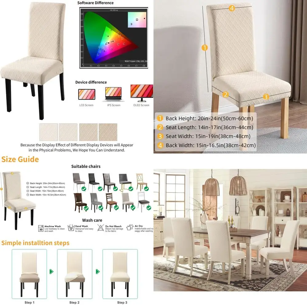 

Stretchy Waterproof Chair Covers, Parsons Style, 6-Pack Beige, Suitable for Dining & Kitchen, Easy Wash