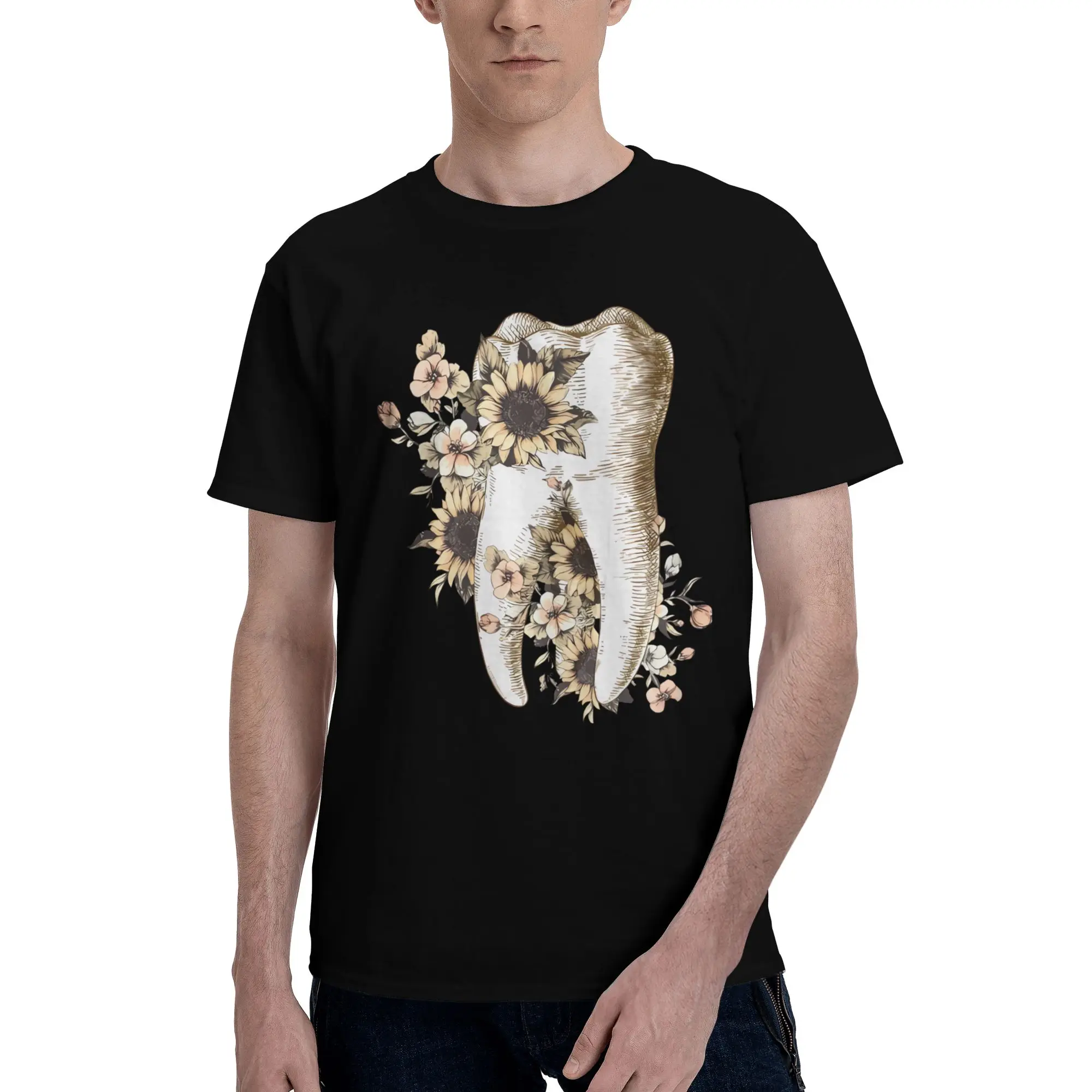 Tooth with sunflowers dental design Outdoor Reversible T-shirt Street Vibe Tees