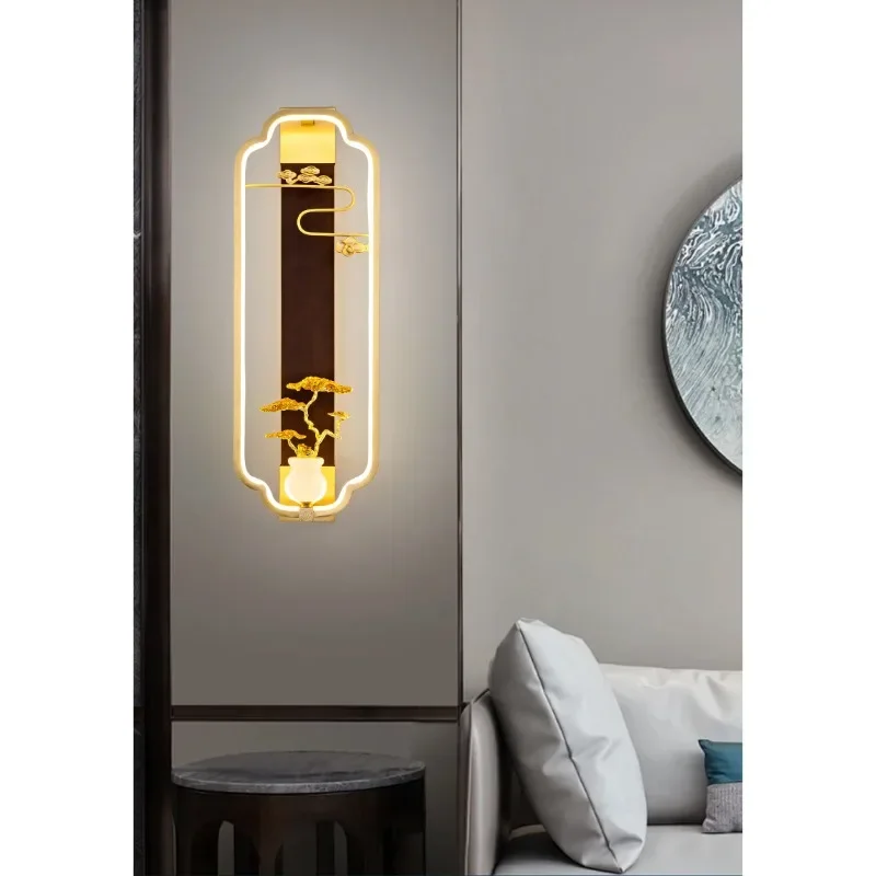 Lampu dinding Cina baru, lampu dinding latar belakang TV ruang tamu, gaya Cina baru yang seluruhnya terbuat dari tembaga, lorong masuk kamar tidur, lampu samping tempat tidur