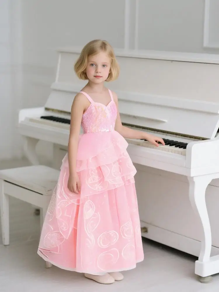 

﻿ Косплей злой розовый костюм для девочек с блестками, детское свадебное вечернее платье принцессы на Хэллоуин, платья для дня рождения ведьмы