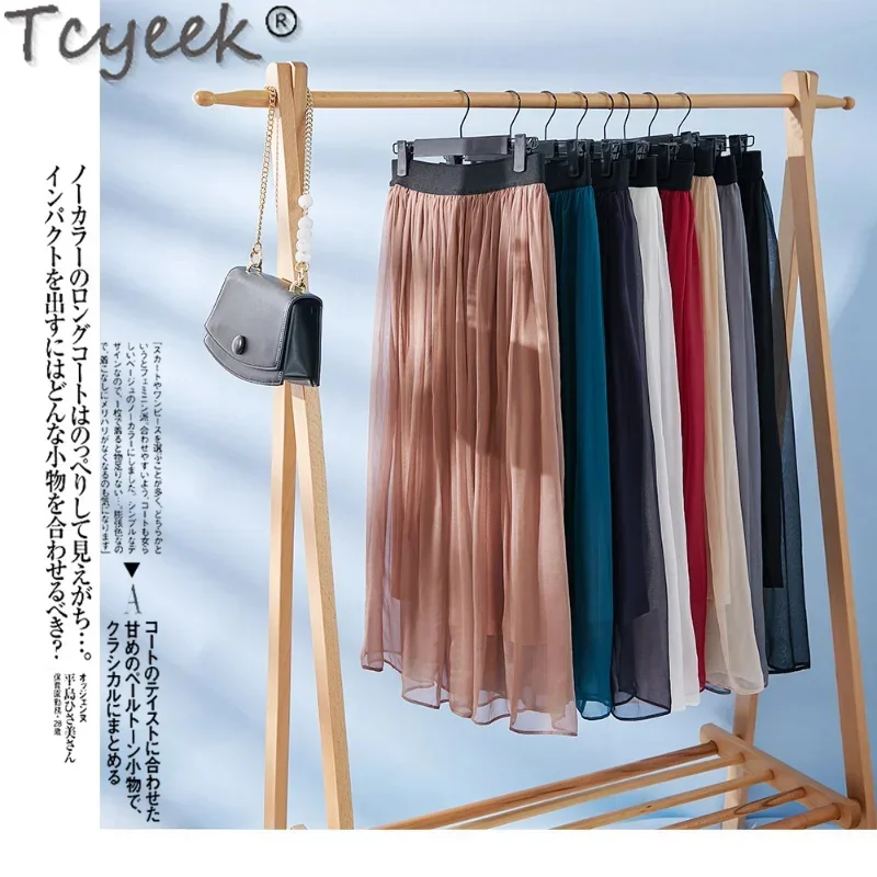 100% Tcyeek Mulberry Silk White Skirt Summer Women 2024 Versatile Skirts for Woman Clothes Streetwear Jupes Femme Special Offer