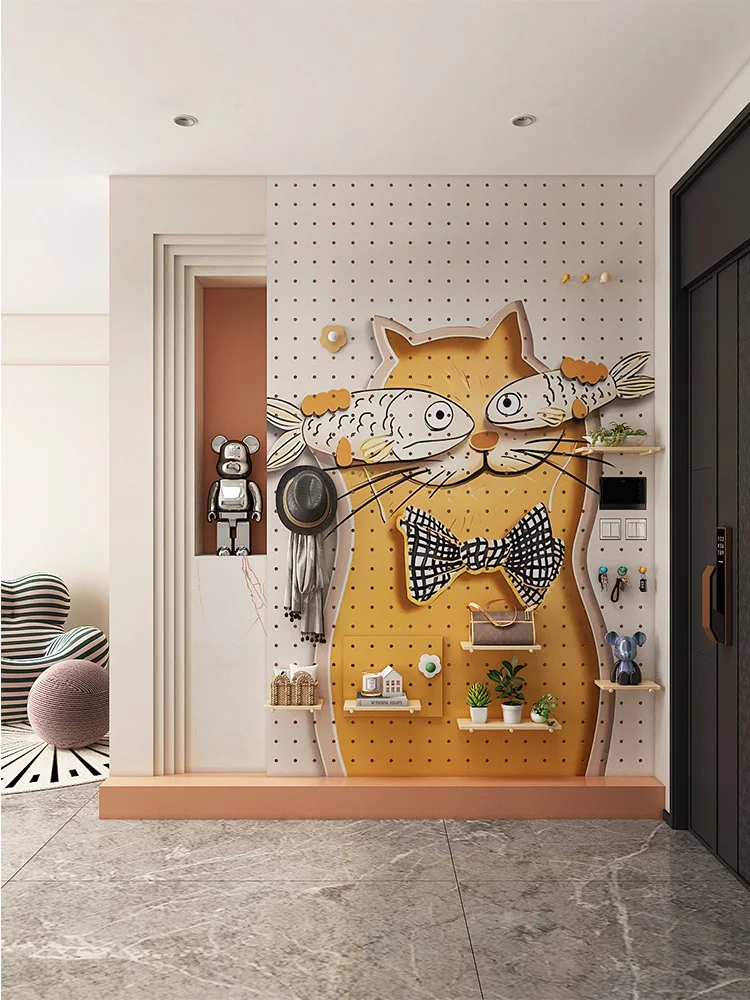 Creative Solid Wood Wire-Wrap Board Storage Rack Kitty Entrance Hanging Board Partition Wall Custom Storage Rack