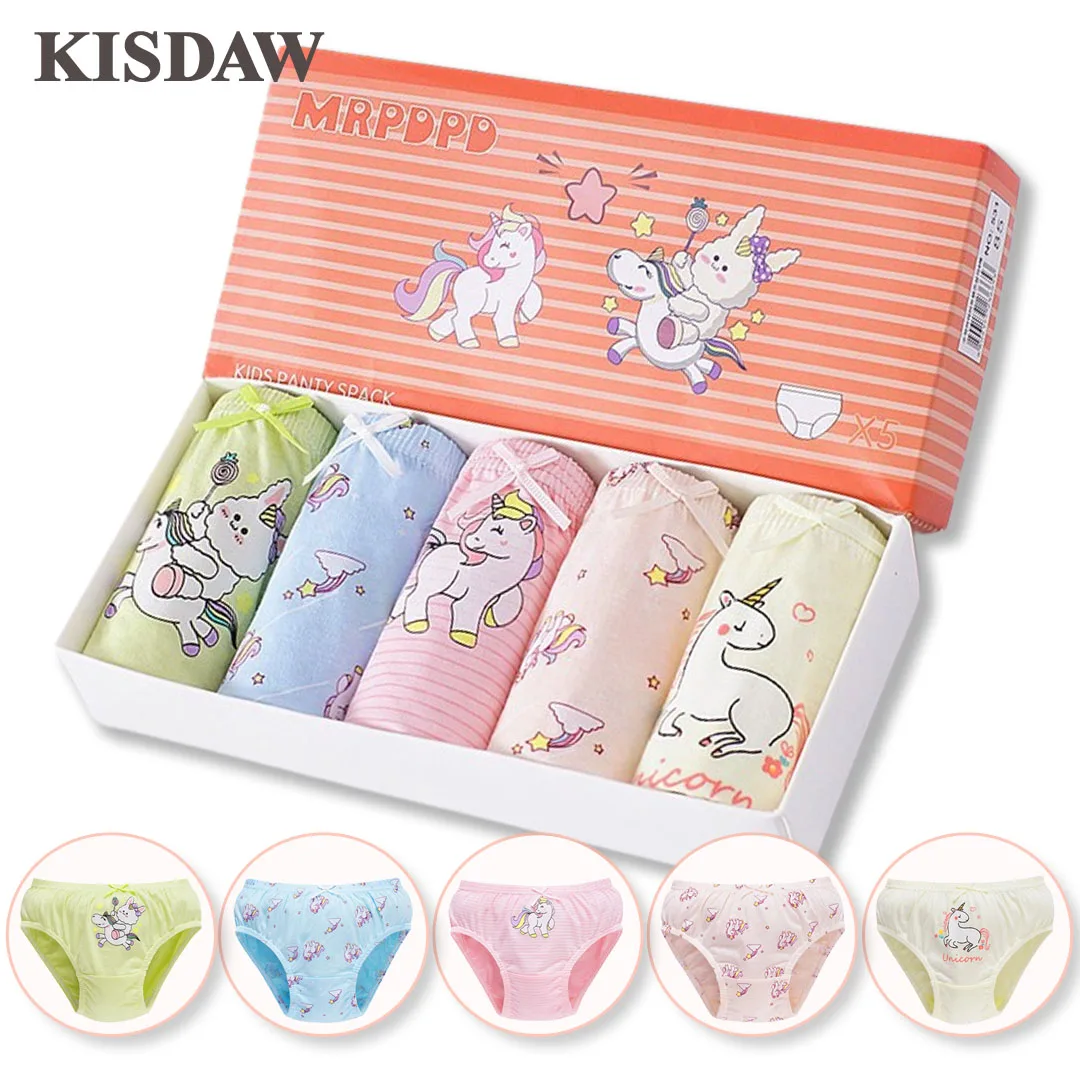 Box-packed Girls Panties Soft Pure Cotton Multipack Children's Underwear Lovely Cartoon Rainbow Princess Striped Girls Briefs