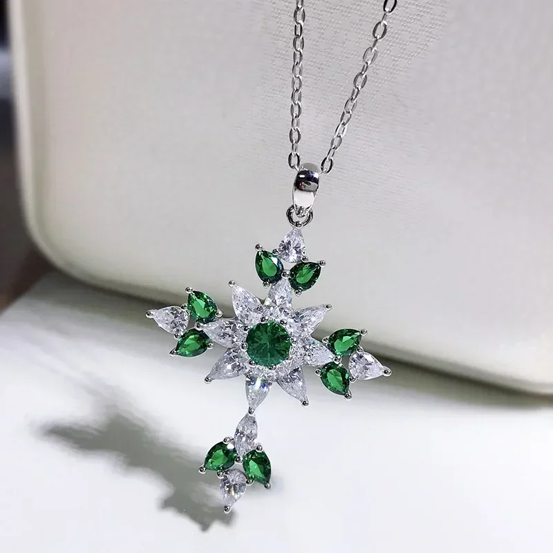 new-s925-silver-bright-cross-necklace-european-luxury-micro-inlaid-beauty-pendant-ladies-necklace