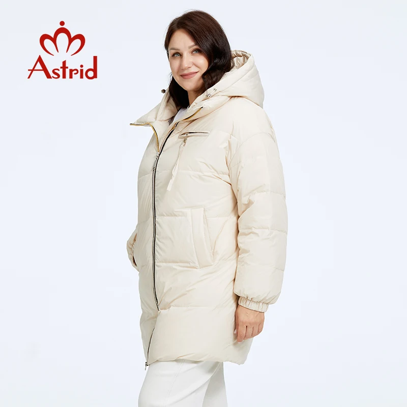 Astrid New Winter Clothes Women Loose Mid-Long Fashion Down Jacket Plus Size Women\'s Parka Hooded Simple Casual Quality Jackets