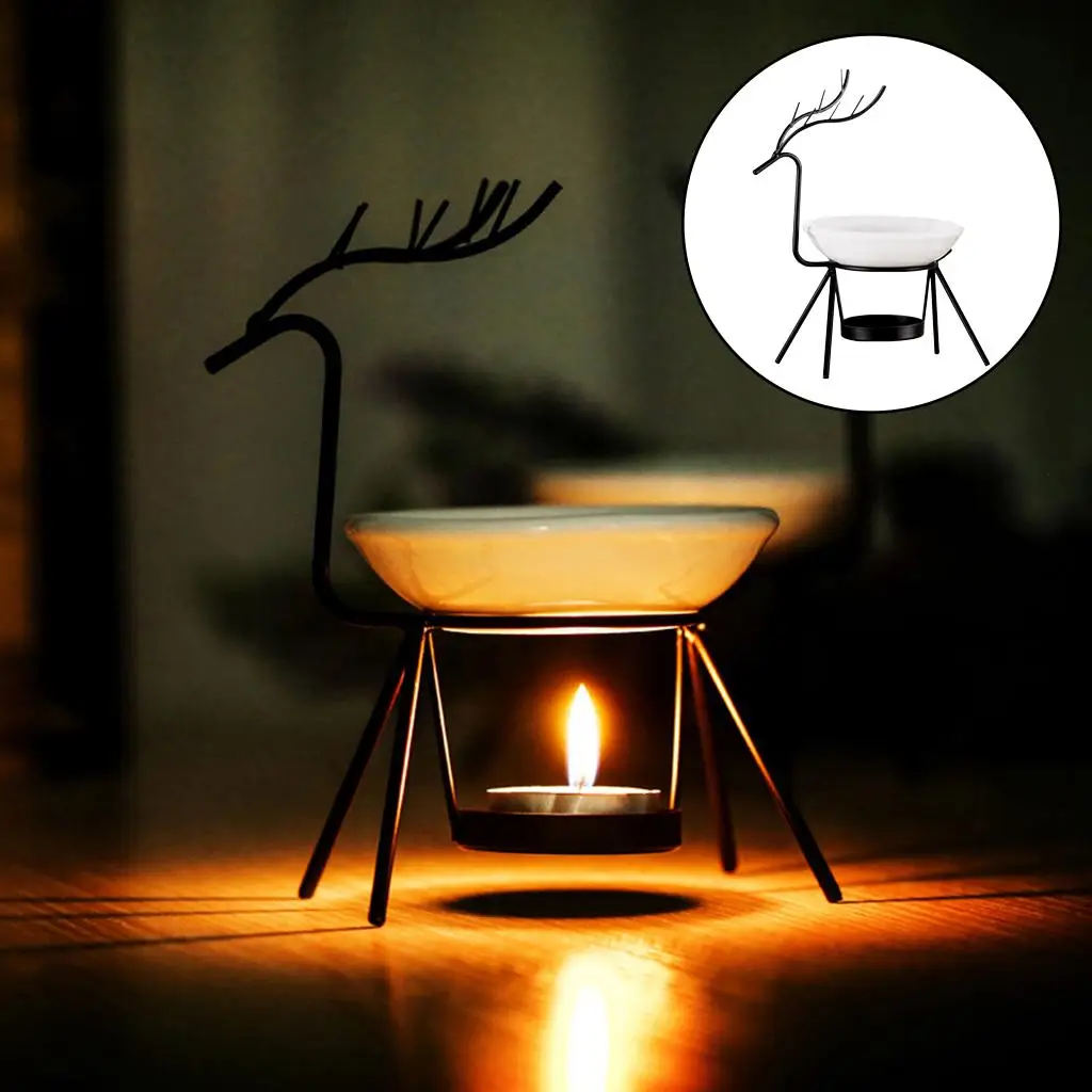 Stainless Steel Oil Burner Deer Scented Tealight Aroma Oil Warmer Incense Burner Candle Holder Living Room Meditation Home Decor