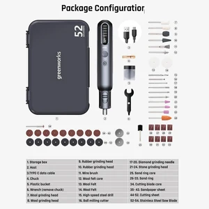 GreenWorks-Mini Elektrische Schleif- und Aufnahmemühle, variable Geschwindigkeit, Lithiumbatterie, elektrische Werkzeuge, USB-Ladegerät, 80W, 8 V, 52pcs 10 Hauptverkaufsmaschinen und Tool - №8
