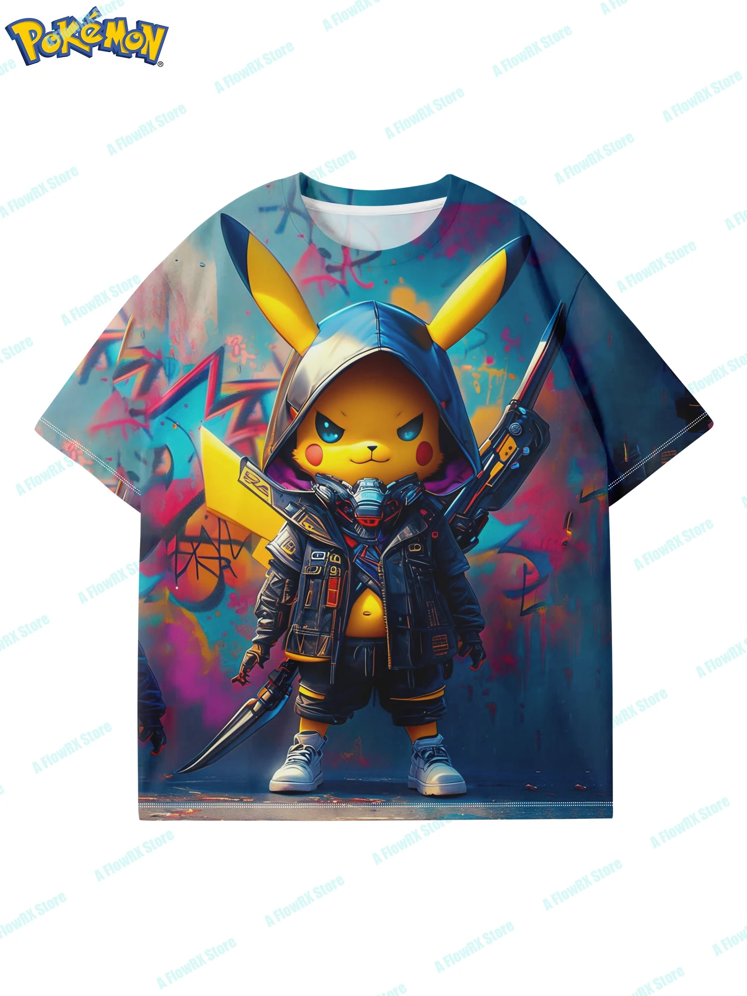 تي شيرت Pokémon AI Pikachu مطبوع ثلاثي الأبعاد مثالي للاستخدام في الهواء الطلق مناسب للرجال والنساء والكبار والأطفال مريح للتنفس