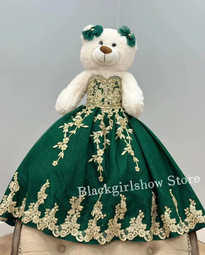 Emerald Green Quinceanera Teddy Bear Dress 2024 Luxurious Sheath Gold Applique Mini Quinceanera Dress